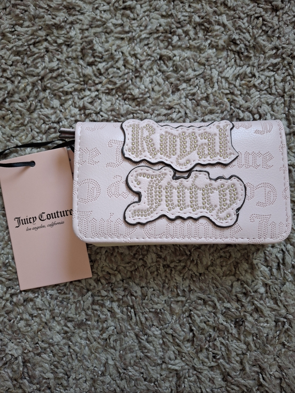 Juicy Couture Elongated Bifold  Embossed Logo Wallet with Stud Chiffon Pink NWT